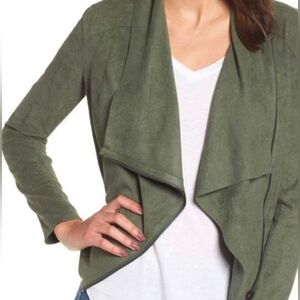 Blank NYC Sunny Days Faux Suede Asymmetrical Zip Up Moto Jacket Olive Green Sz M